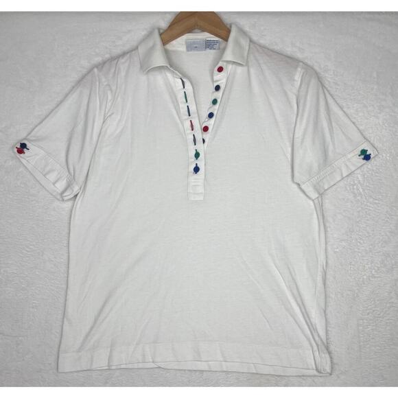 VTG Leon Levin Multicolor Button White Polo 80s Preppy sz S Hamptons Miami - Picture 1 of 7